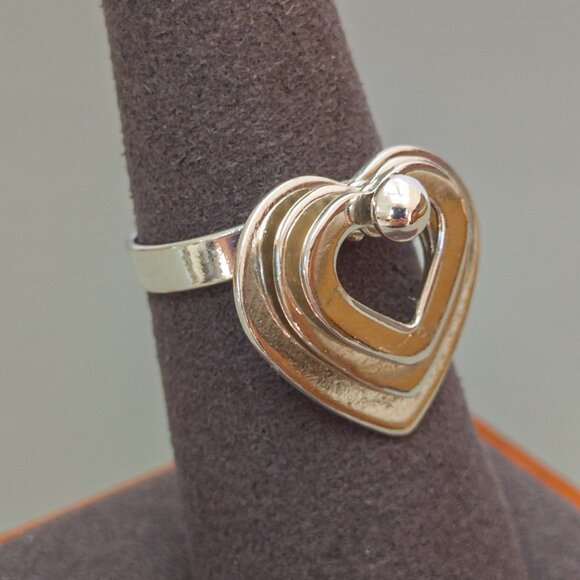 Sterling Kinetic Triple-Heart Ring — Size ~7.25 - Picture 6 of 10